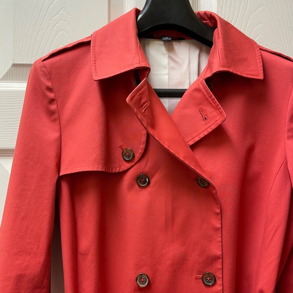 Brooks Brothers Women's Size 12‎ Red Double Breasted Belted Mid Trench Coat